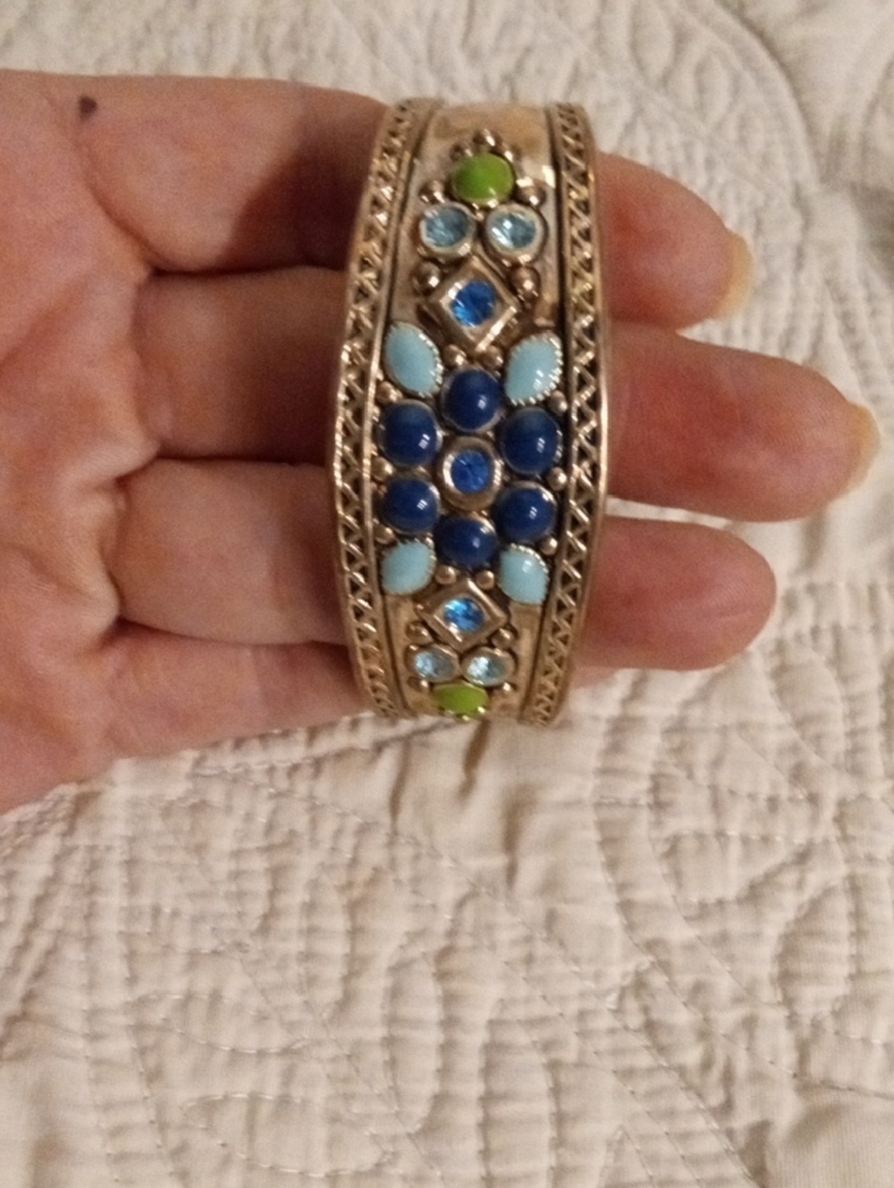 Gold-Tone Blue & Aqua Floral Gemstone Cuff Bracelet